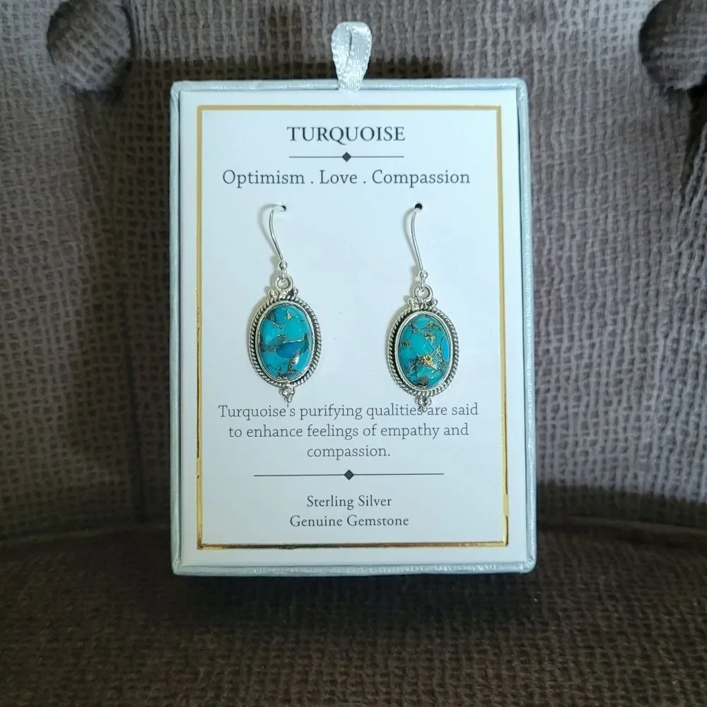 Shivam Oval Shaped Turquoise With Gold💛 Veins Earrings